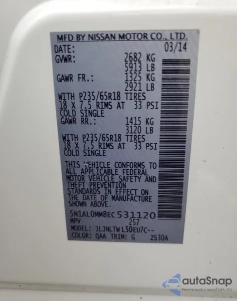 2014 Infiniti Qx60 из США, поврежденный, VIN 5N1AL0MM8EC531120